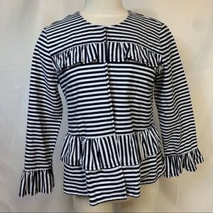 The Loft | NWT Black White Linen Cotton Striped Peplum Ruffle 1 Button Blazer S